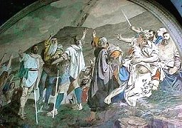 The oath of the confederates on Rütli 
(fresco in Tell's chapel near Sisikon
Lake Lucerne, Central Switzerland)