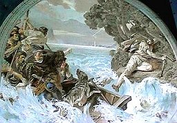 William Tell escapes from bailiff's boat
(fresco in Tell's chapel near Sisikon
Lake Lucerne, Central Switzerland)