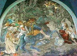 William Tell shooting tyrant Gessler 
(fresco in Tell's chapel near Sisikon
Lake Lucerne, Central Switzerland)